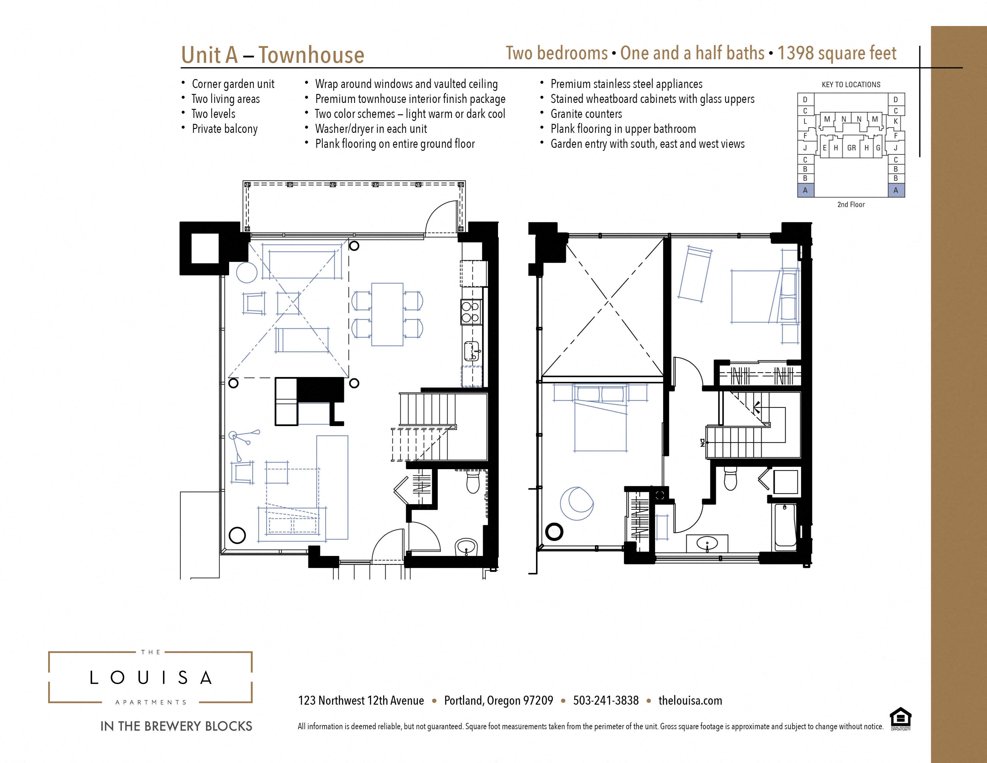 2 Bed 1.5 Bath (A) Floor Plan 2 Bed 1.5 Bath (A) Floor Plan at The Louisa Apartments in Portland, Oregon